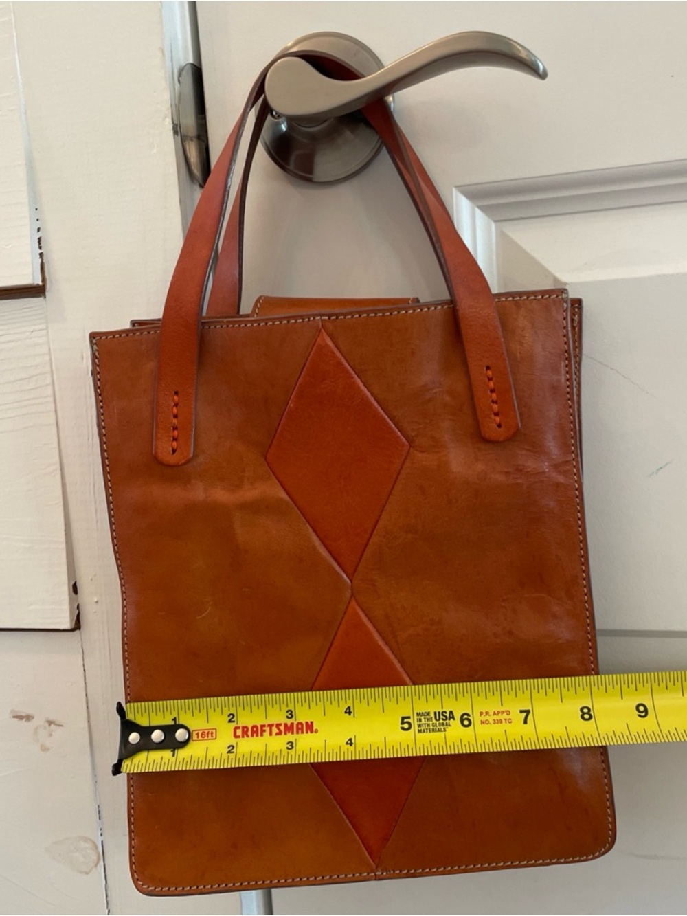 Johnny Farah Small Geometric Diamond Leather Tan Tote Bag Purse Handbag - Picture 10 of 15